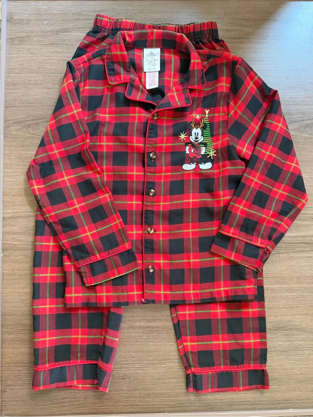 Disney Red and Black Plaid Mickey Mouse Pajama Set Holiday 7/8